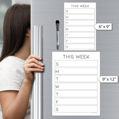 Dry Erase Weekly Calendar Planner Sticker Decal | Removable & Reusable | Magnetic Fine-Tip Marker Included (6 x 9 inches, White)