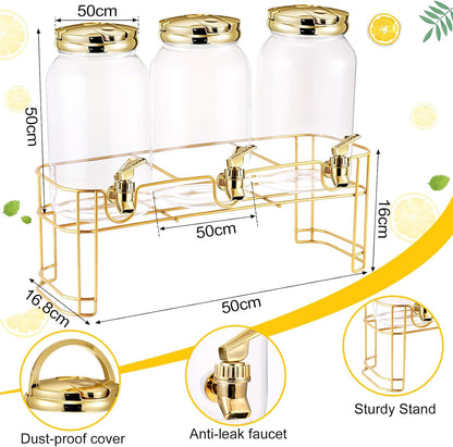 Tanlade 3 Pcs Plastic Drink Dispenser with Stand Beverage Dispenser with Sturdy Metal Base Juice Dispensers for Parties Lemonade Jar Spigot for Weddings Countertop, Each 1 Gallon(White)