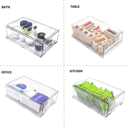 Mano 2Pack Clear Fridge Drawers Pull Out Stackable Refrigerator Drawer Organizer Bins Pantry Storage Box Plastic Food Containers for Kitchen Bathroom Office Closet (2pack-Large)