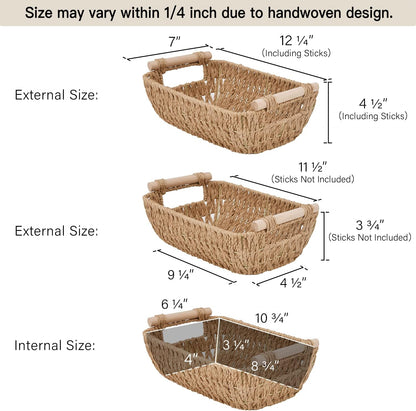 StorageWorks Hand-Woven Storage Baskets with Wooden Handles, Water Hyacinth Wicker Baskets for Organizing, 2 Pack