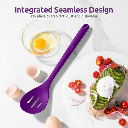 600ºF Heat Resistant Silicone Spoons: U-Taste 13.3in Solid & Slotted Kitchen Cooking Tool, Nonstick Long Rubber Utensil, Sturdy for Mixing, Serving, Stirring, Frying, Basting (Aqua Sky, 2PCS)