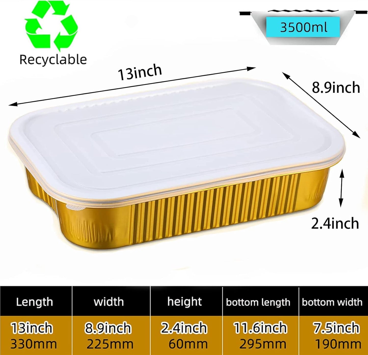 Aluminum Foil Pans with lids 10pack Heavy Duty 2LB Small foil pan 8.5"×6" Disposable, For Microwave & Oven Safe Cooking,Baking,A takeaway food container,Gold