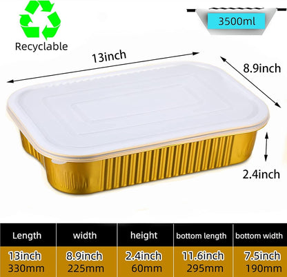 Aluminum Foil Pans with lids 10pack Heavy Duty 2LB Small foil pan 8.5"×6" Disposable, For Microwave & Oven Safe Cooking,Baking,A takeaway food container,Gold