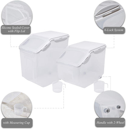 HANAMYA Food Storage Container with Measuring Cup, BPA free, 50-Cup, For Rice | Grain | Pet Food | Flour, Clear & Off White