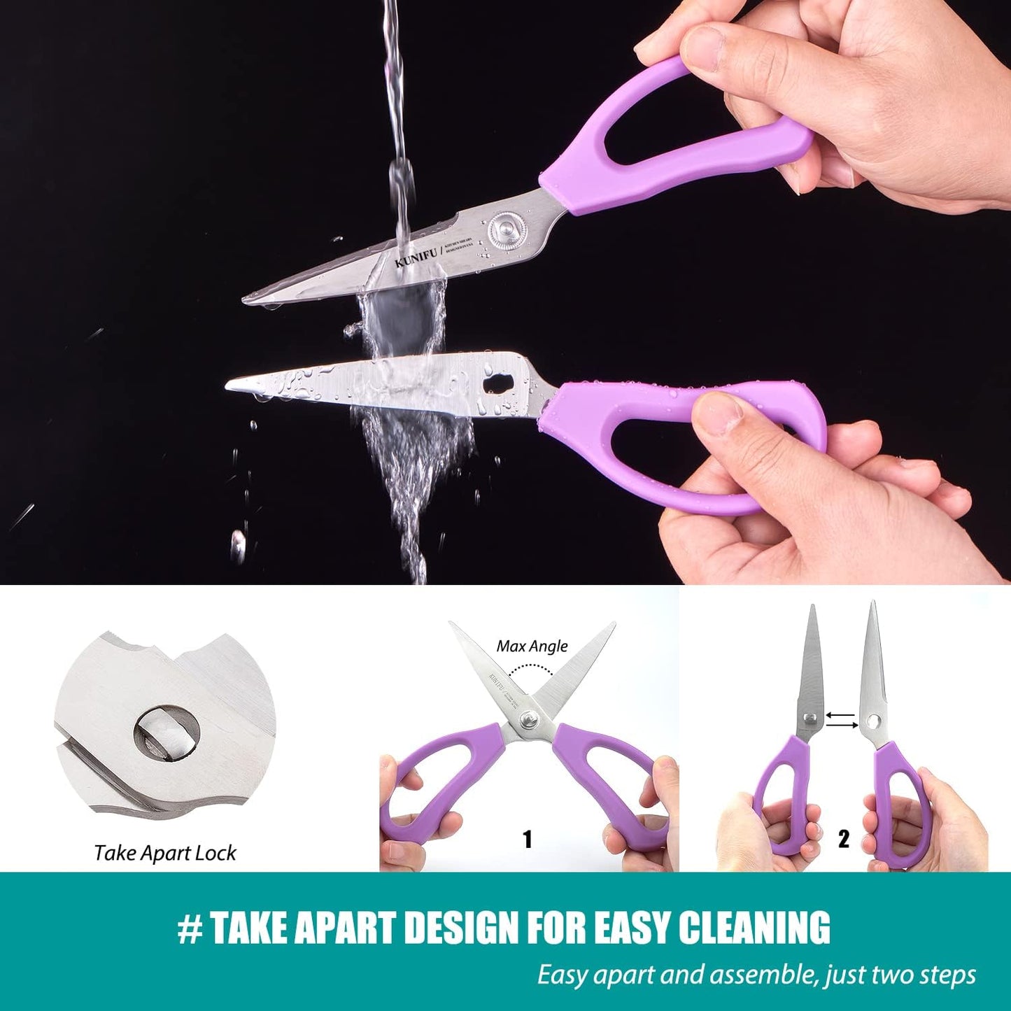 KUNIFU Kitchen Scissors, All Purpose Kitchen Shears, Heavy Duty Come Apart Scissors Gadgets Utensils - Blue