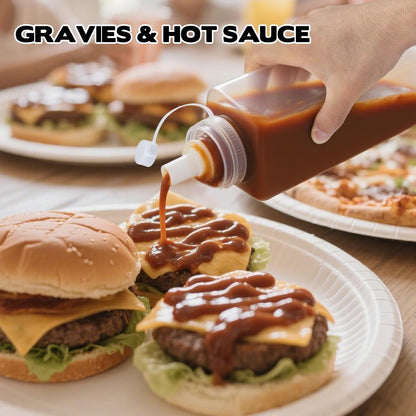 4 Pack 1 QT Large Condiment Squeeze Bottle for Sauses, 34oz Wide Mouth Liquids Dispenser Bottles with Lid, For Ketchup, Taco, Marinara, Pasta, BBQ, Spaghetti, Tomato Sauce, Restaurant-Grade Design