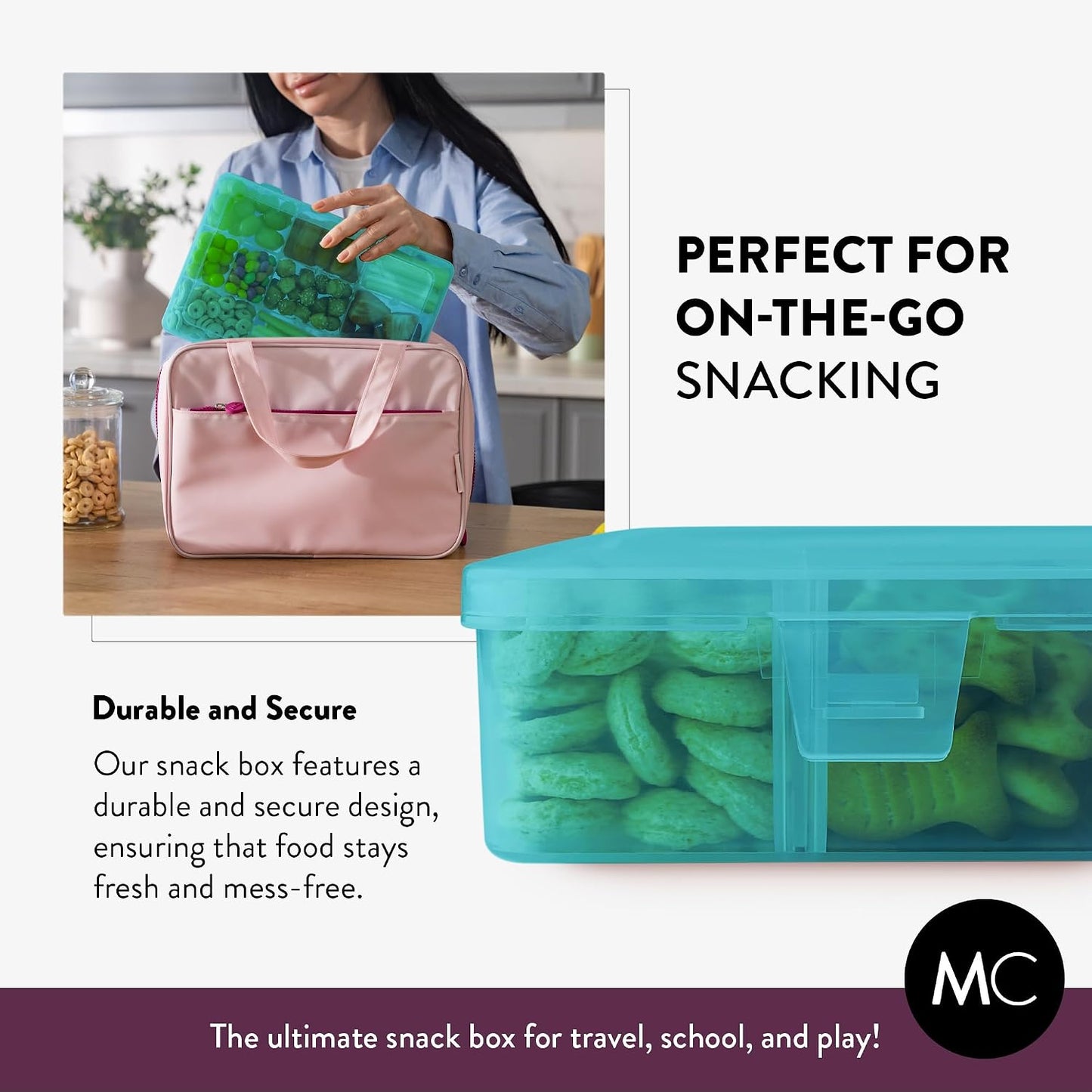 Large Kids Snack Box Containers Set of 2 -100 Labels, BPA-Free, Adjustable Compartments, Dishwasher Safe, Reusable Tray, Food Grade, Meal Prep Container, PARENT TESTED PARENT APPROVED AWARD (Clear)