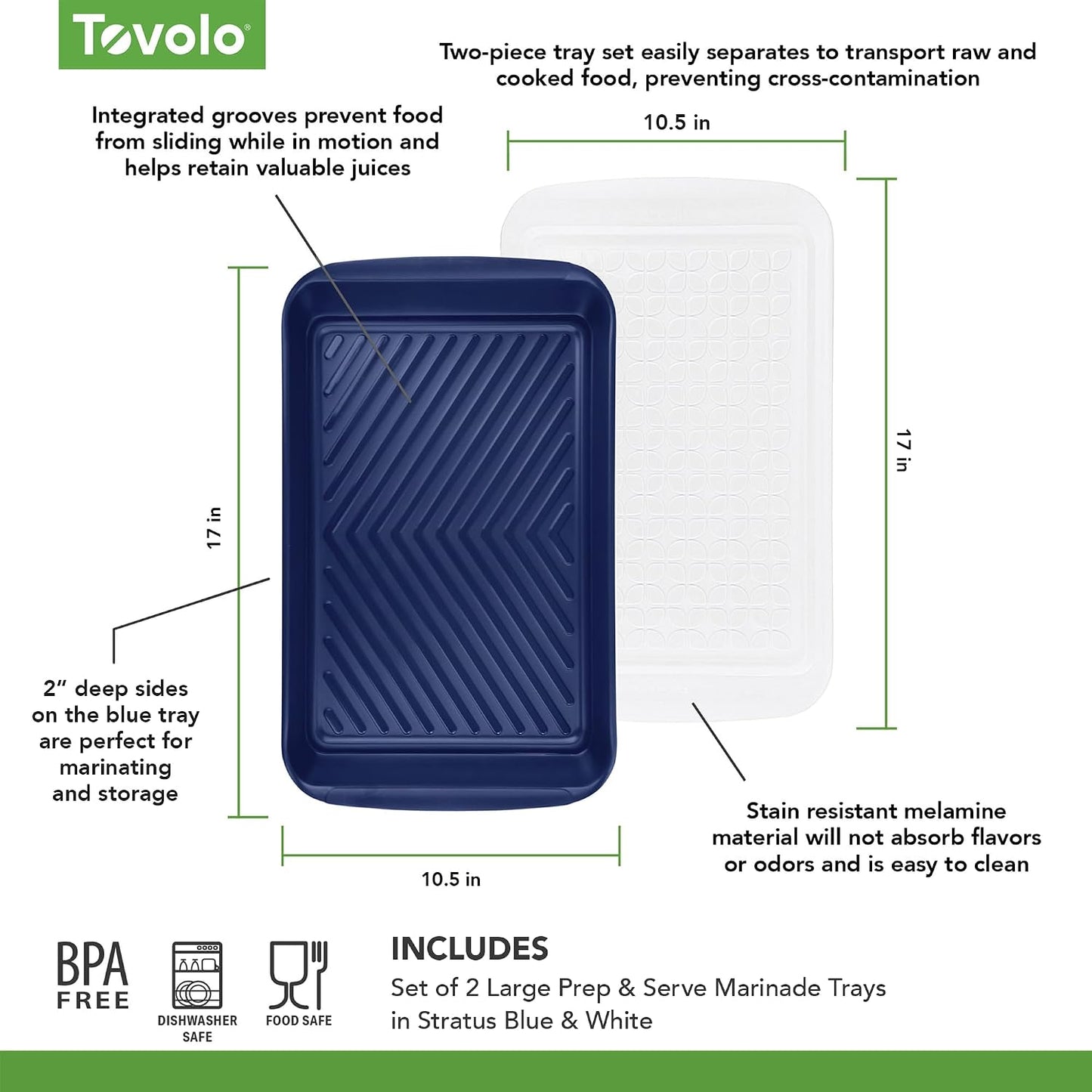 Tovolo Steak Marinating Container Large Grill Marinade and Prep Tray Set for Meat Veggies Burgers, Dishwasher Safe BBQ Marinating Tray with Cover for Thawing Prepping or Serving 17x10.5 in