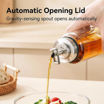 Glass Olive Oil Dispenser Bottle with Auto-Opening Lid, 17 Oz