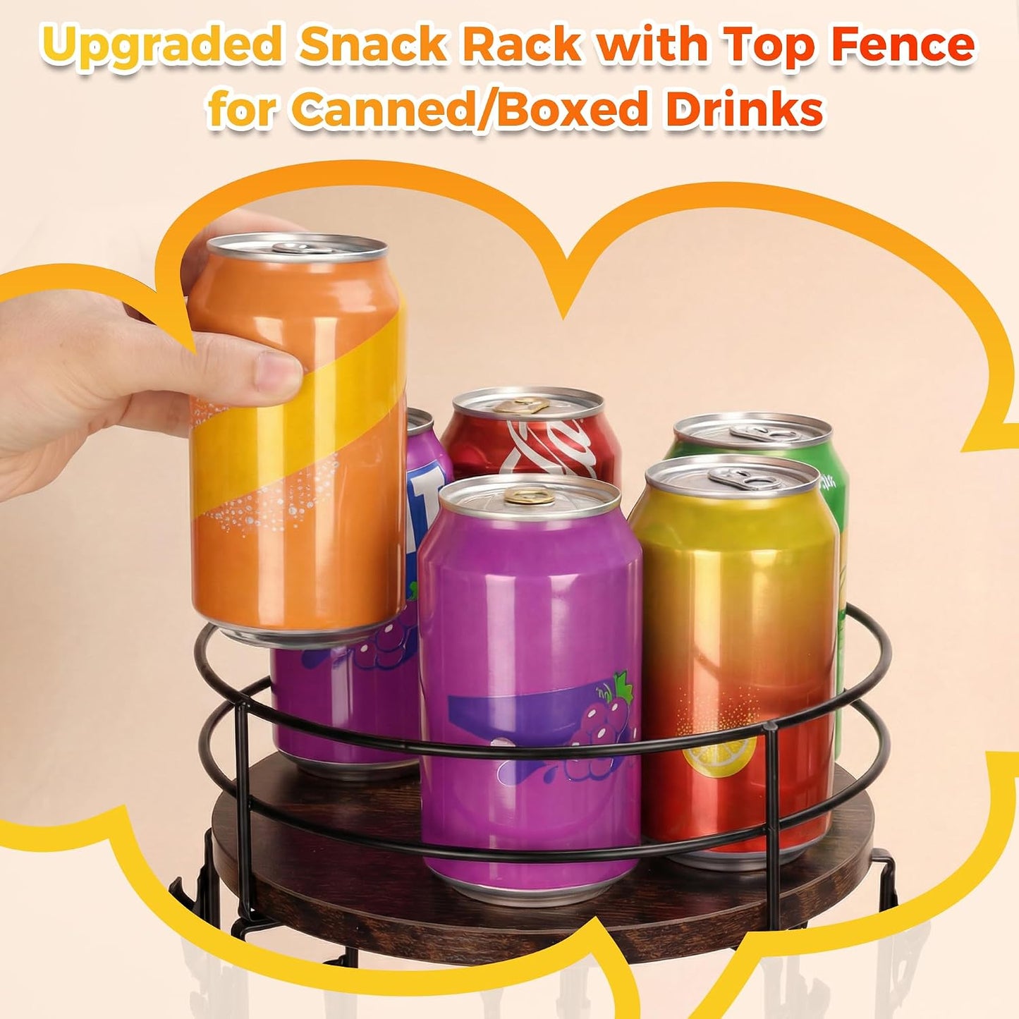 Liaakrr 360° Rotating Snack Display Stand with Secure Top Tier, Holds Drinks & Chips, 5-Tier 40-Clip Countertop Organizer for Party, Kitchen, Store-Beige