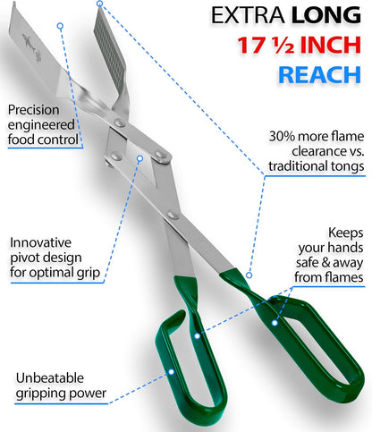 Steak Grill Tongs - 17 inch Red. Professional outdoor grilling utensil. Long reach Barbeque Grilling Tongs. Ideal for steak, fish, burger, and sausage