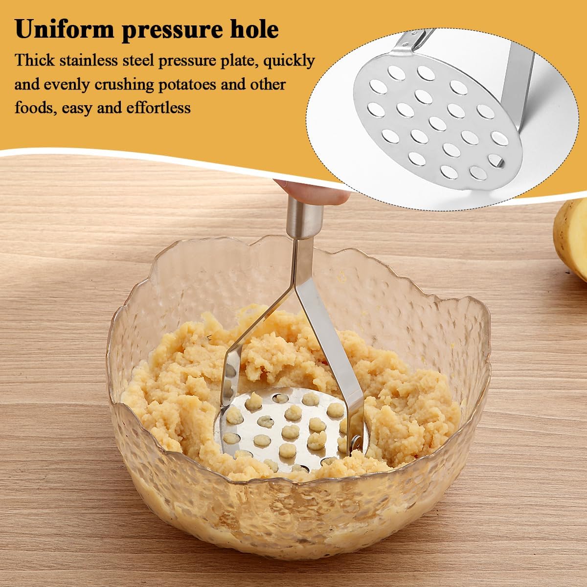Potato Masher 2 Pcs, Kyraton Stainless Steel Heavy Duty Mash Potatoes Masher Kitchen Tool Utensils for Avocado Potatoes Beans Meat Vegetables, Kitchen Gadgets