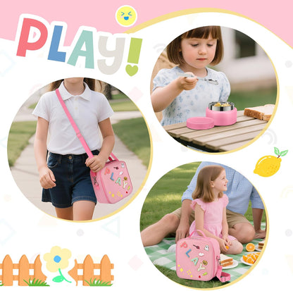 Kids Bento Lunch Box with Thermo, Include 9oz Soup Thermo, Kids Leakproof Lunch Box with 4 Compartment, Insulated Lunch Bag for Girls Boys to School Travel