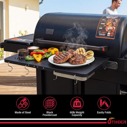 Upgraded Grill Table for Weber Kettle 22"/18"/26", Master Touch 22", Smokey Mountain, Recteq Pellet Grill RT-B380, Prep Station with Cutting Board, Basin, 4 Hooks, Shelf for Weber Kettle Accessories