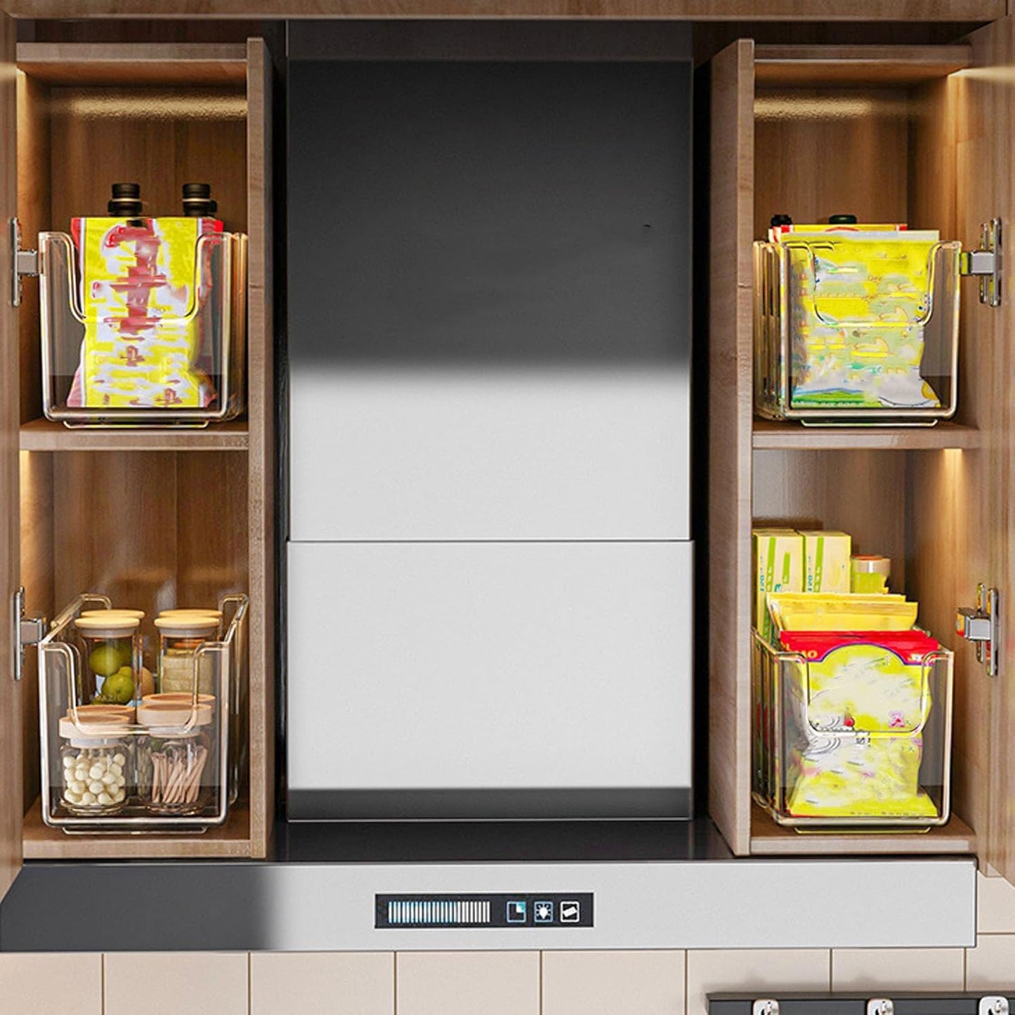 TARSHYRY Clear Plastic Food Storage Organizer Bins with 3 Removable Dividers for Pantry Kitchen Fridge Cabinet Organization and Storage Packet Tea Bag Coffee Sweetener Holder (Regular Version)