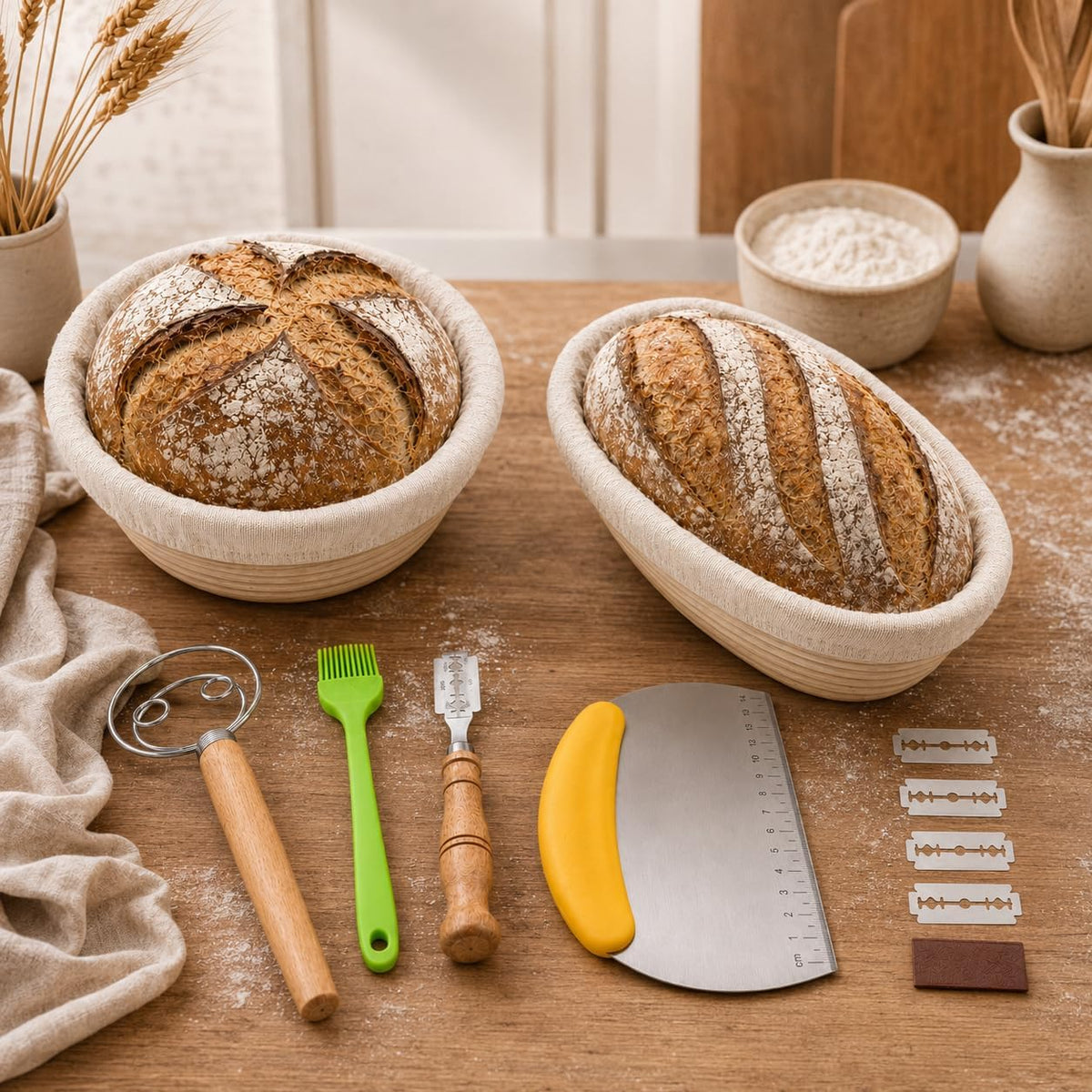 Banneton Bread Proofing Basket Set, 2 Pack 9 Inch Round & Oval