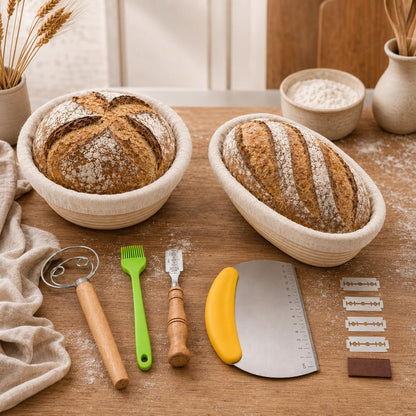 Banneton Bread Proofing Basket Set, 2 Pack 9 Inch Round & Oval