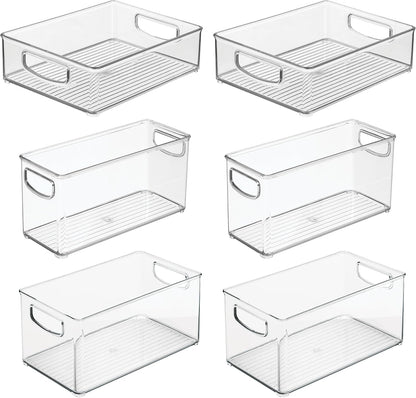 iDesign Stackable Pantry Bins with Handles, 4 Small and 4 Medium Bins, 8 Pack, Clear, Made in USA