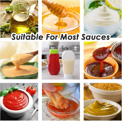 Condiment Squeeze Bottles for Ketchup Hot Sauce Liquids Oil with Caps for Condensed Milk and Mustard Salad Dressing Dispenser Clear Plastic Bottles Dressing Container HD PE BPA-free