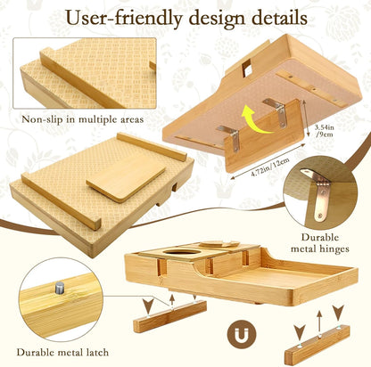 2-in-1 Bamboo Couch Tray – Insert & Flat Sofa Organizer with Anti-Slip Base,360° Rotating Phone Holder,Cup Holder, 15.3x9.8 in, Fit Seat Gaps or Armless,Sectional Sofa