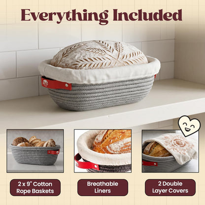 RICCLE Banneton Bread Proofing Basket, 2 Oval Sourdough Banneton Baskets