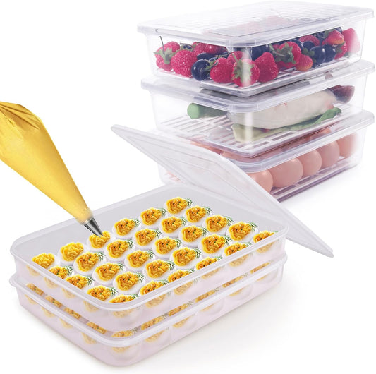 77L Food Storage Container, (3-Pack) Plastic Food Containers with Removable Drain Plate and Lid Deviled Egg Containers with Lid, (Set of 2), Plastic Deviled Egg Carrier Tray for 60 Eggs Handle