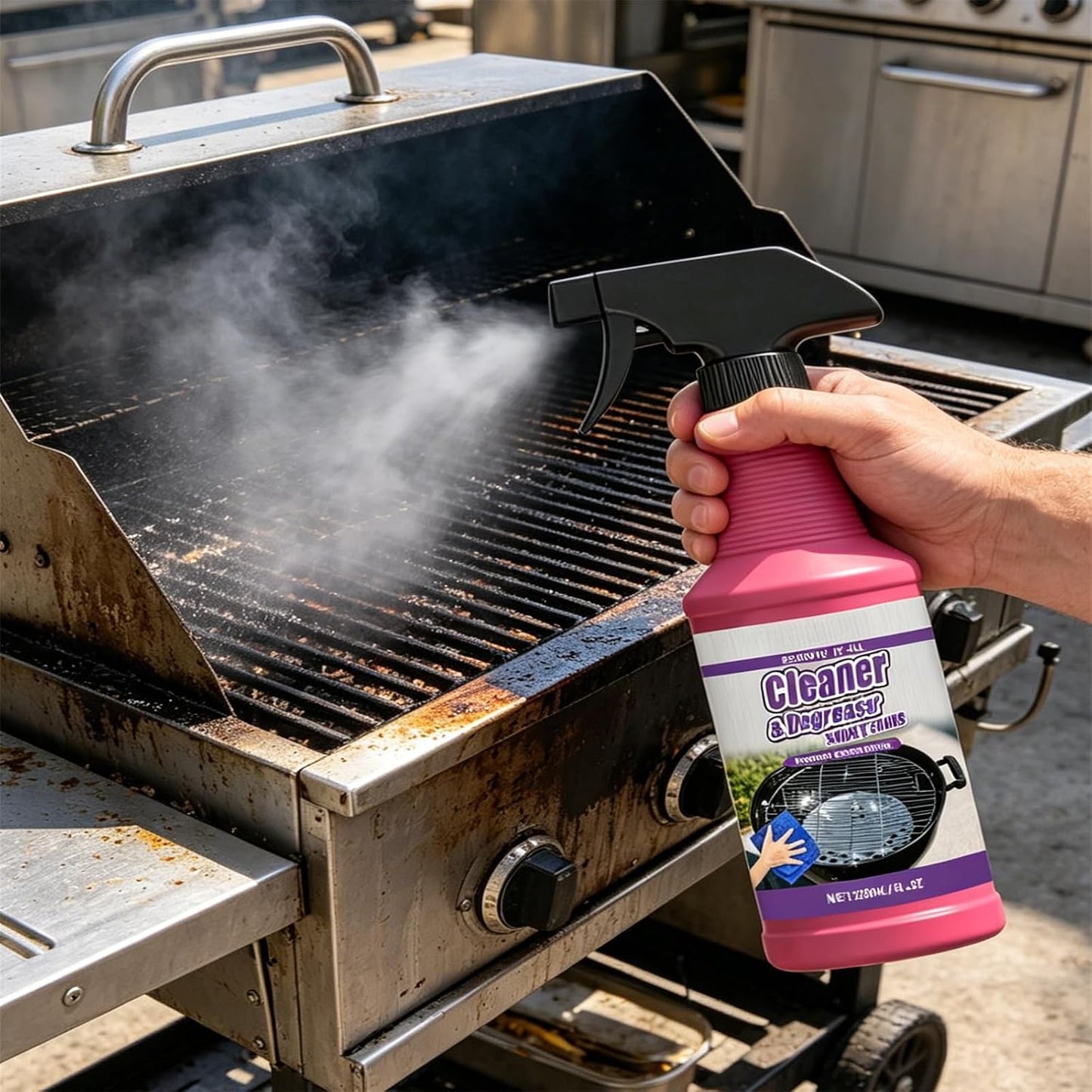120ml Fast-Acting Heavy-Duty Grill Degreaser Spray,BBQ Grill Cleaner With Cleaning Brush,Quick Foaming,Smoky Stains, And Stubborn Grease (1pcs)
