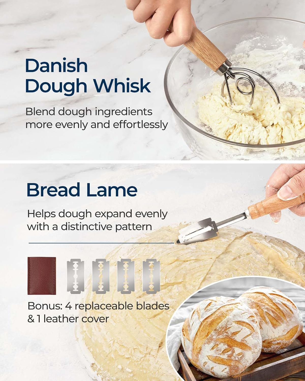 Banneton Proofing Basket Set, Sourdough Bread Baking Supplies (Plastic)
