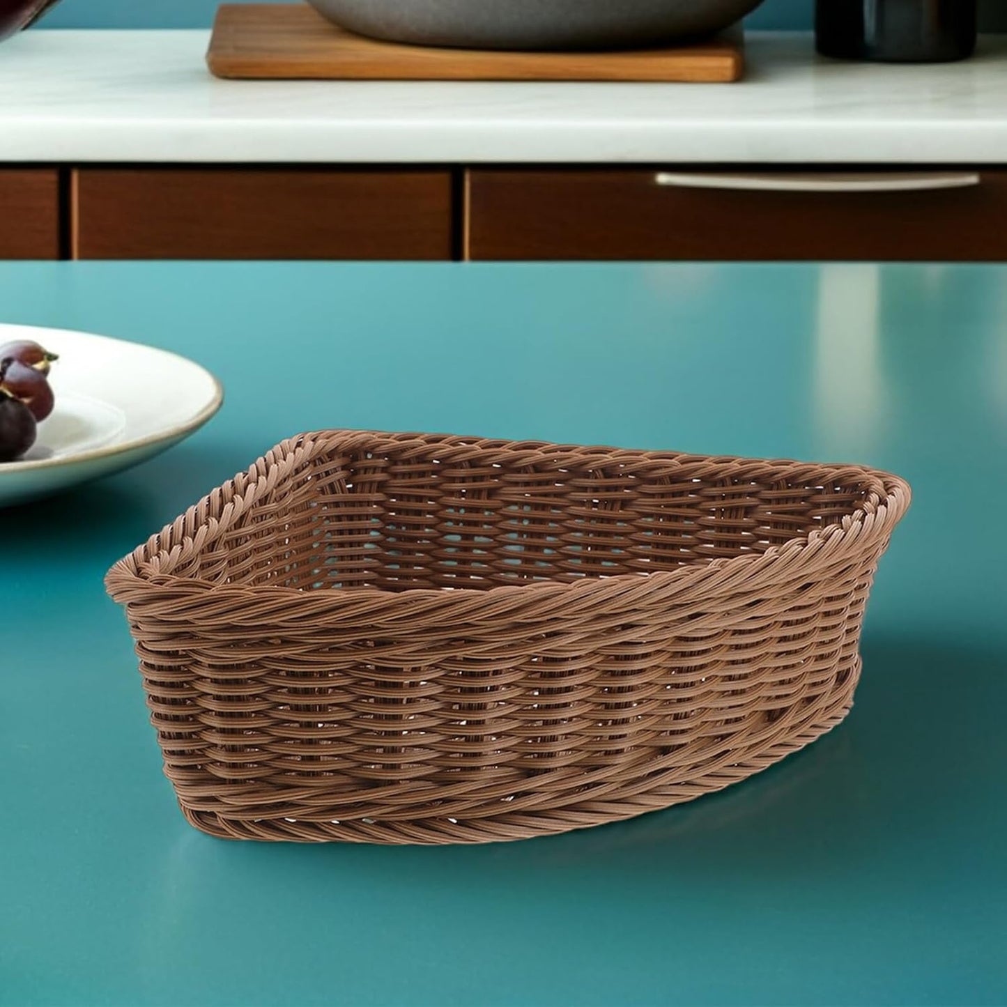 Garneck 2pcs Corner Storage Basket Set: Triangle Shelf Basket Stackable Wardrobe Organizer for Cabinet Closet Kitchen Pantry Bathroom Makeup Sundries Fruit Coffee Woven Tray