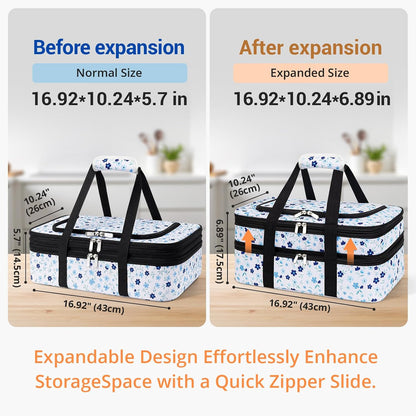Double Insulated Casserole Carrier - Portable Casserole Carriers for Hot or Cold Food Lunch Tote Warmer or Cooler Bag for Potluck Parties Picnic Cookouts, Fits 9" x 13" Baking Dish - Grey