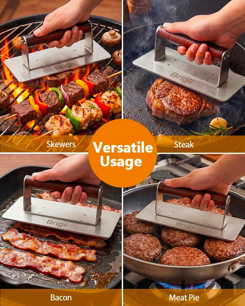 Brigii Smash Burger Press, Rectangular Grill Press, Bacon Press, Heavy Duty