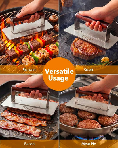 Brigii Smash Burger Press, Rectangular Grill Press, Bacon Press, Heavy Duty