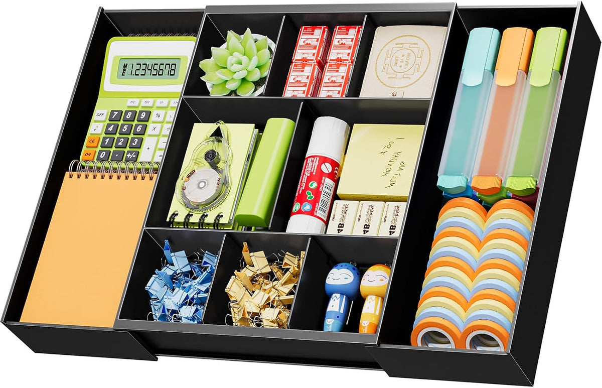 Marbrasse Expandable Desk Drawer Organizer, Clear Plastic Drawer Organizer Tray with 10 Adjustable Compartments, Desk Organizers and Accessories, 5 Drawer Dividers for Office Supplies, Makeup(Clear)