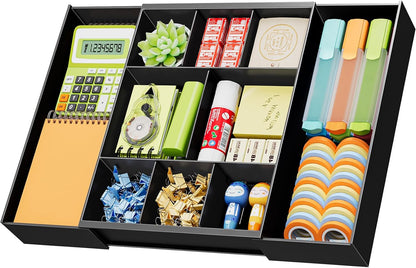 Marbrasse Expandable Desk Drawer Organizer, Clear Plastic Drawer Organizer Tray with 10 Adjustable Compartments, Desk Organizers and Accessories, 5 Drawer Dividers for Office Supplies, Makeup(Clear)