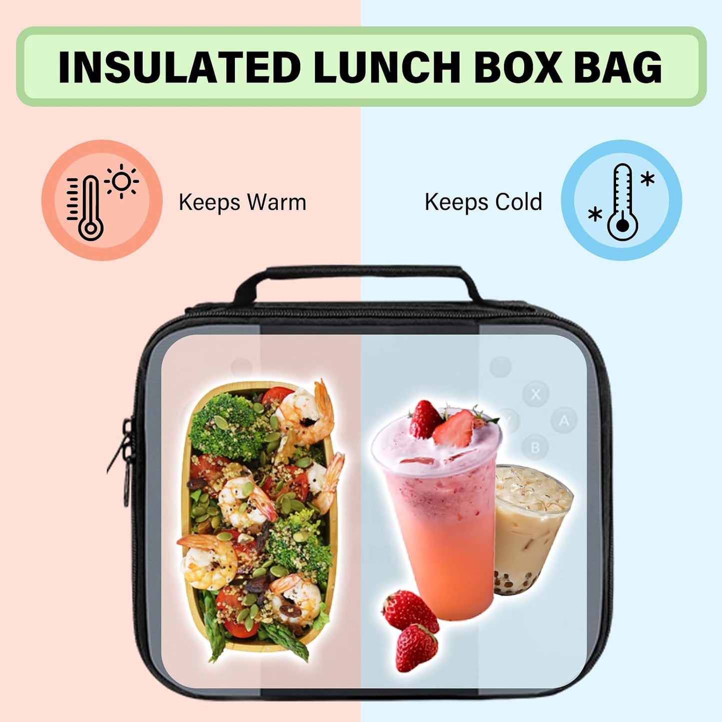 Game Lunch Bag for Boys Girls Gamer, Insulated Video Game Lunch Box for School Work Office Travel Picnic Hiking Beach, Waterproof Leakproof Portable Fits Most Bento Boxes
