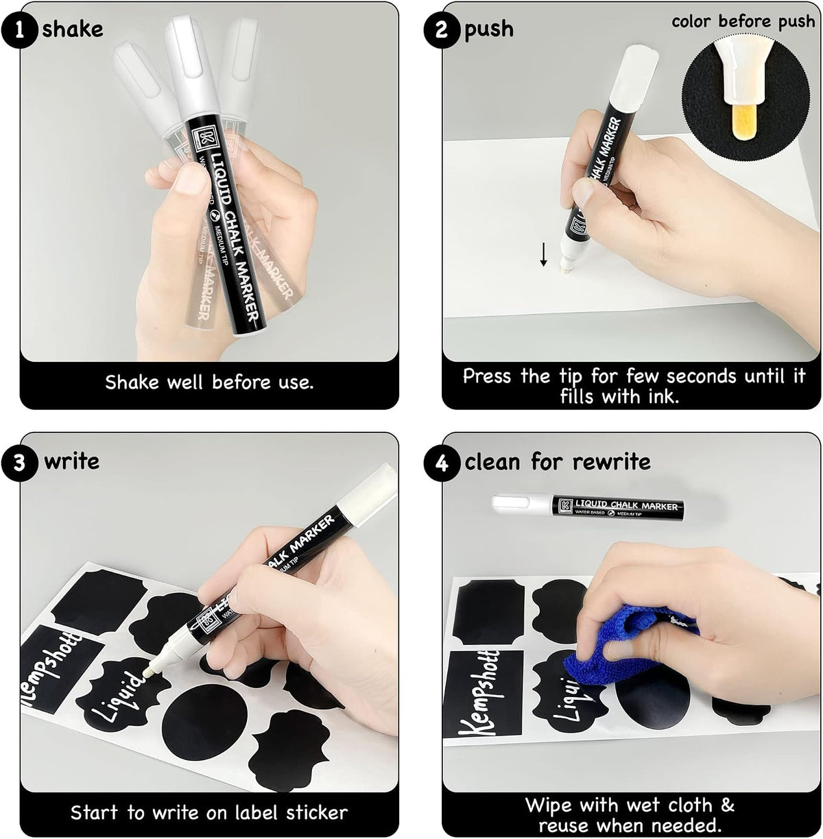 Chalkboard Labels for Jars 162pcs - Waterproof Reusable Chalk Sticker Labels for Containers Storage Jars - 12 Unique Shapes & 3 Sizes Includes Erasable Liquid Chalk Marker & Mini Towel (Pack of 162)