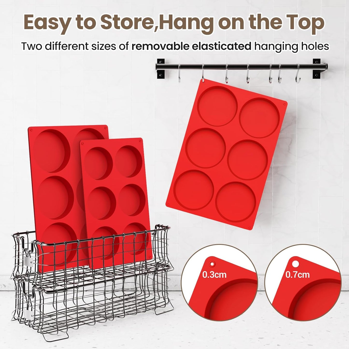 Redfly Silicone Egg Molds for Breakfast Sandwiches 2 Pcs, Non Stick 3 Inch Egg Bites Baking Pans, Silicone Muffin Pans for Baking, Round Muffin Top Pan for Whoopie Pie Pan, Tarts, Quiche