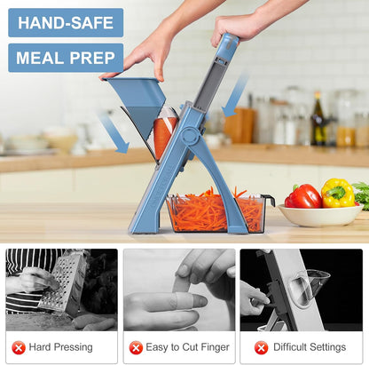 [All in 1] Upgraded Version Safe Mandoline Slicer for Kitchen, Adjustable Thickness. Veggie Slicer, Rapid Prep Mandoline, Detachable Blade, Cleaning Brush/Paring Knife (Black Knight)