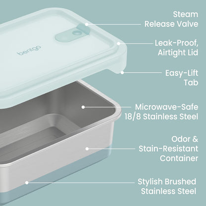 Bentgo MicroSteel Heat & Eat Container – Microwave-Safe, Leak-Proof & Airtight, Easy-to-Clean Lightweight Stainless Steel Reusable Food Storage with Silicone Lid (Snack Size; 2-Cup Capacity; Rose)