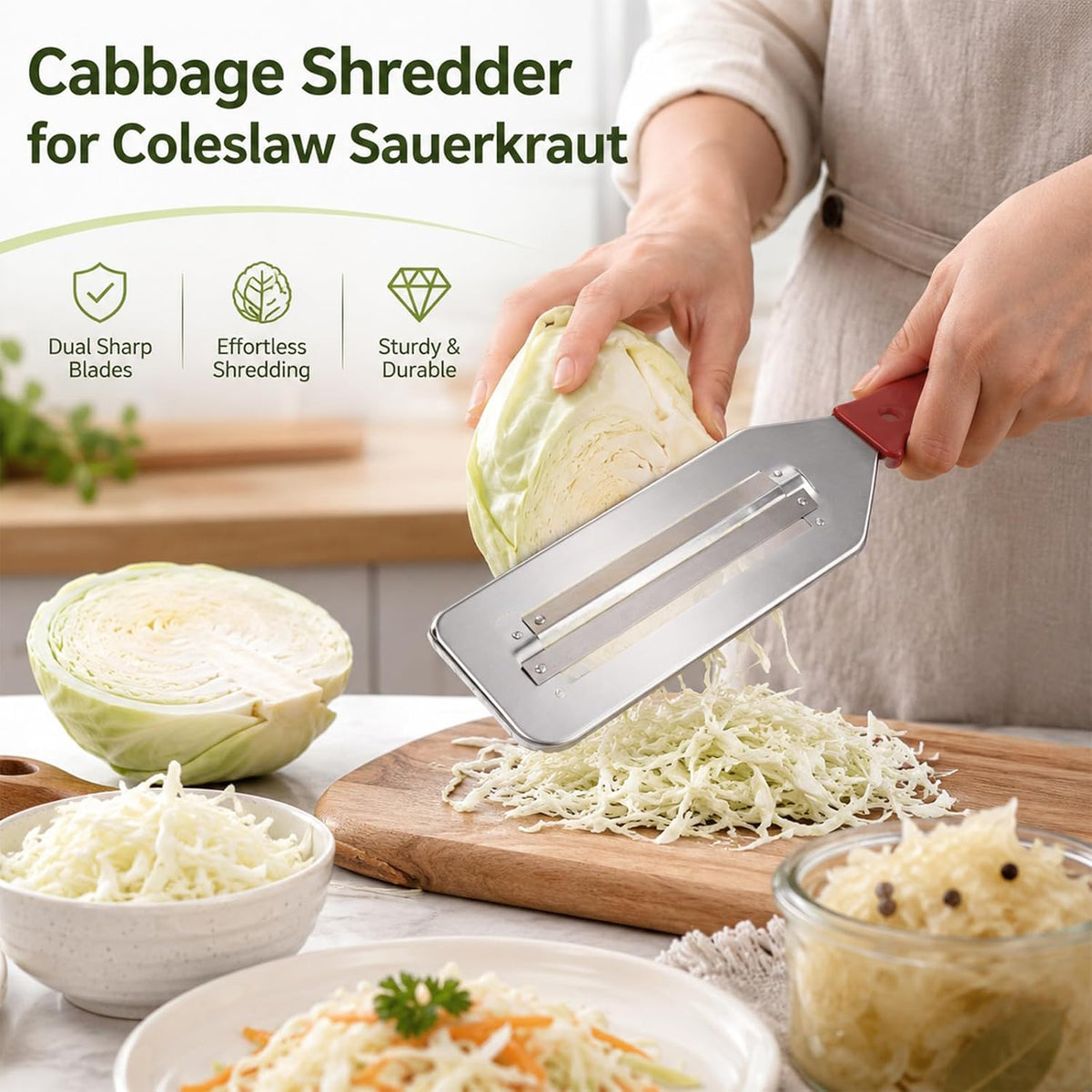 Cabbage Shredder for Coleslaw, DualBlade Cabbage Slicer Shredder