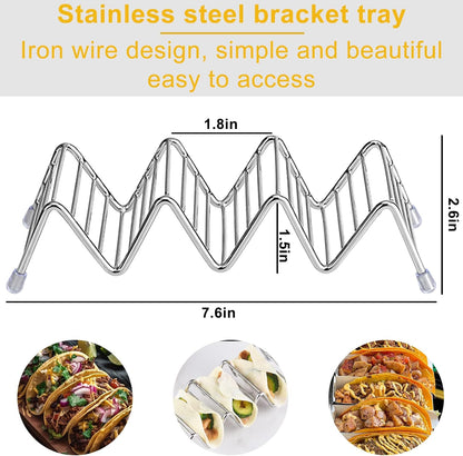 MEKBOK Taco Holders set of 3,Stainless Steel Taco Shell Holder Stand,Taco Tray Plates for Taco Bar Gifts Accessories,Holds 4 Tacos Each,Oven Safe for Baking, Dishwa sher and Grill Safe