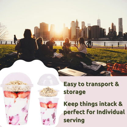 Aatriet 12 oz Clear Plastic Parfait Cups with Insert 3.25oz & Dome Lids No Hole - (20 Sets) Yogurt Fruit Parfait Cups, for Dips and Veggies, Take Away Breakfast and Snacks. No Leaking