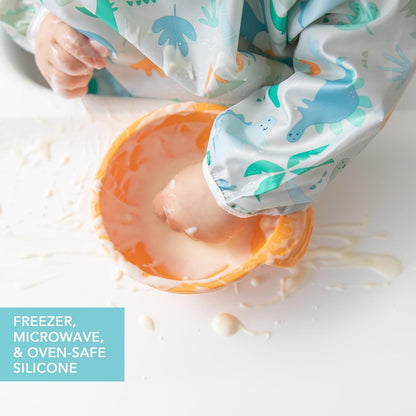 Bumkins Baby Bowl, Silicone Feeding Set with Suction for Baby and Toddler, Includes Spoon and Lid, First Feeding Set, Training Essentials for Baby Led Weaning for Babies 4 Months Up, Sage