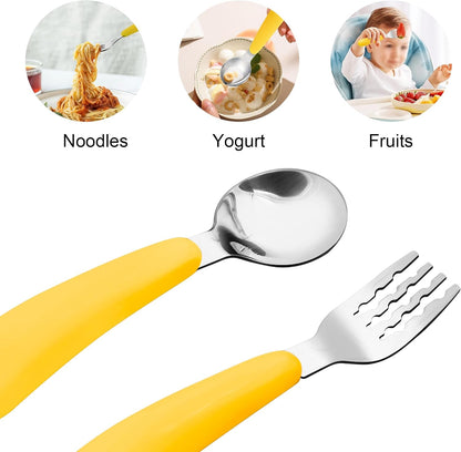 VANRA 2 Pieces Toddler Fork and Spoon Set with Travel Case 18/8 Stainless Steel Toddler Utensils Kids Silverware Children Flatware Child Cutlery Set for School Lunch Box (Blue)