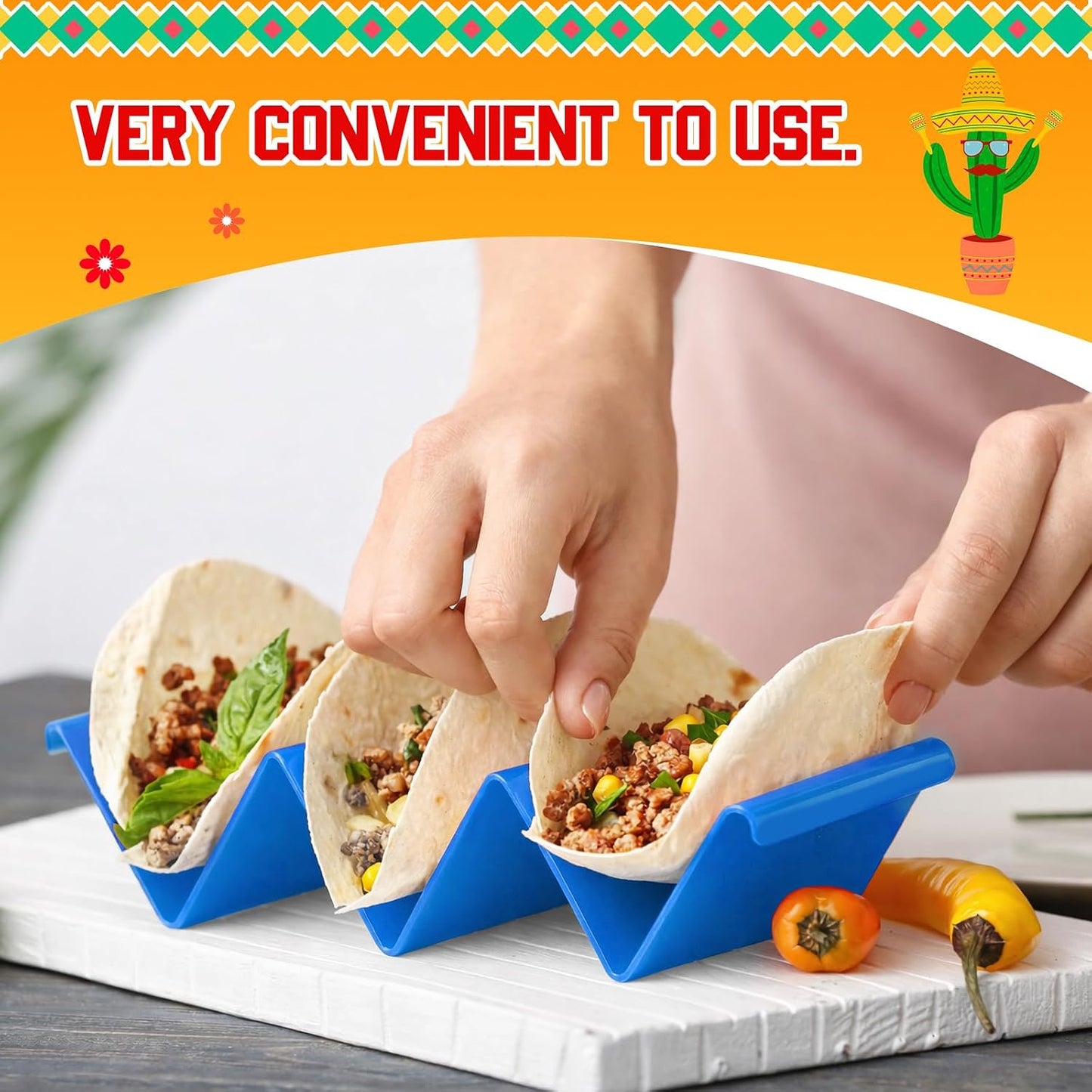6 Pcs Taco Holder Stands Taco Tuesday Set, Holds Up to 3 Tacos, Premium PP Material Sturdy and Durable, Microwave or Dishwasher Top Rack (Yellow)