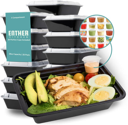 Enther Meal Prep Containers Single Lids Food Storage Bento BPA Free | Stackable | Reusable Lunch Boxes, Microwave/Dishwasher/Freezer Safe Portion Control (28 oz), 12 Pack 1 Compartment