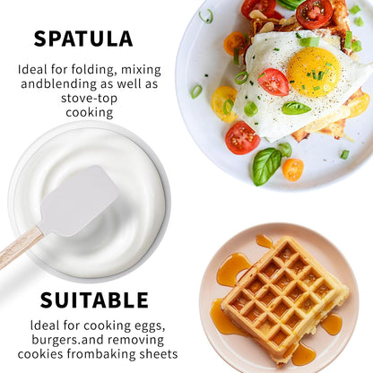 Ptanexx 5-Pcs Wooden Handle Silicone Spatula Set - Heat Resistant up to 428°F.Baking Spatulas for Batter Mixing, Cooking, Jar Scraping, Frosting & More | BPA FREE Gadgets for Non-Stick Cookware