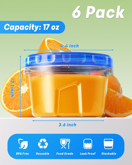 BiuLeon 6 Pack-17oz Freezer Storage Containers, Plastic Food Storage Containers with Twist Top Lids, BPA Free and Reusable Soup Containers with Lid, Microwave and Dishwasher Safe