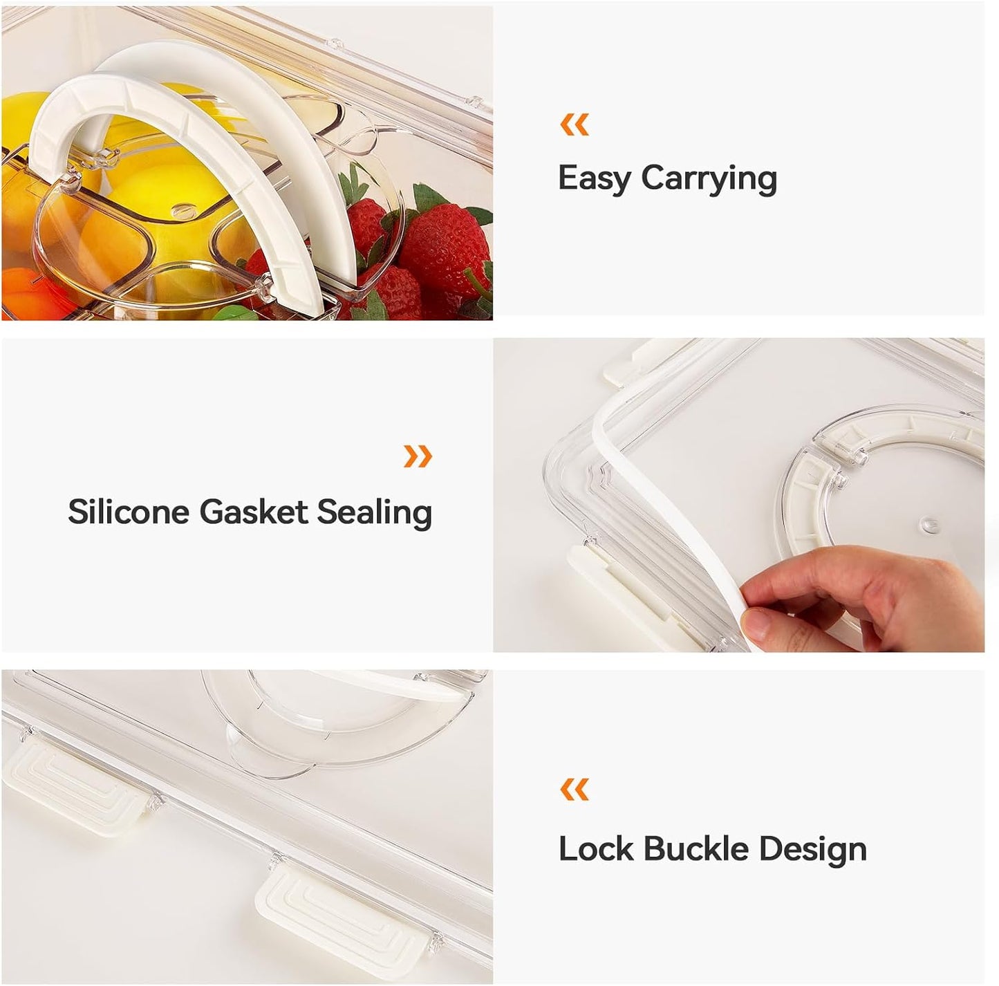 Divided Serving Tray with Lid & Handle, 4 Compartment Removable Snack Box, Kitchen Organizers and Storage, Snackle Box Container, BPA-Free Fruit Storage Container for Berry, Snack, Candy, Nuts…
