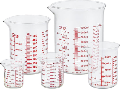 3 Piece Glass Measuring Cup Set, Includes 1/2-Cup, 1-Cup, and 2-Cup High Borosilicate Glasss Liquid Measuring Cups, Dishwasher, Freezer, Microwave, and Preheated Oven Safe, Essential Kitchen Tools